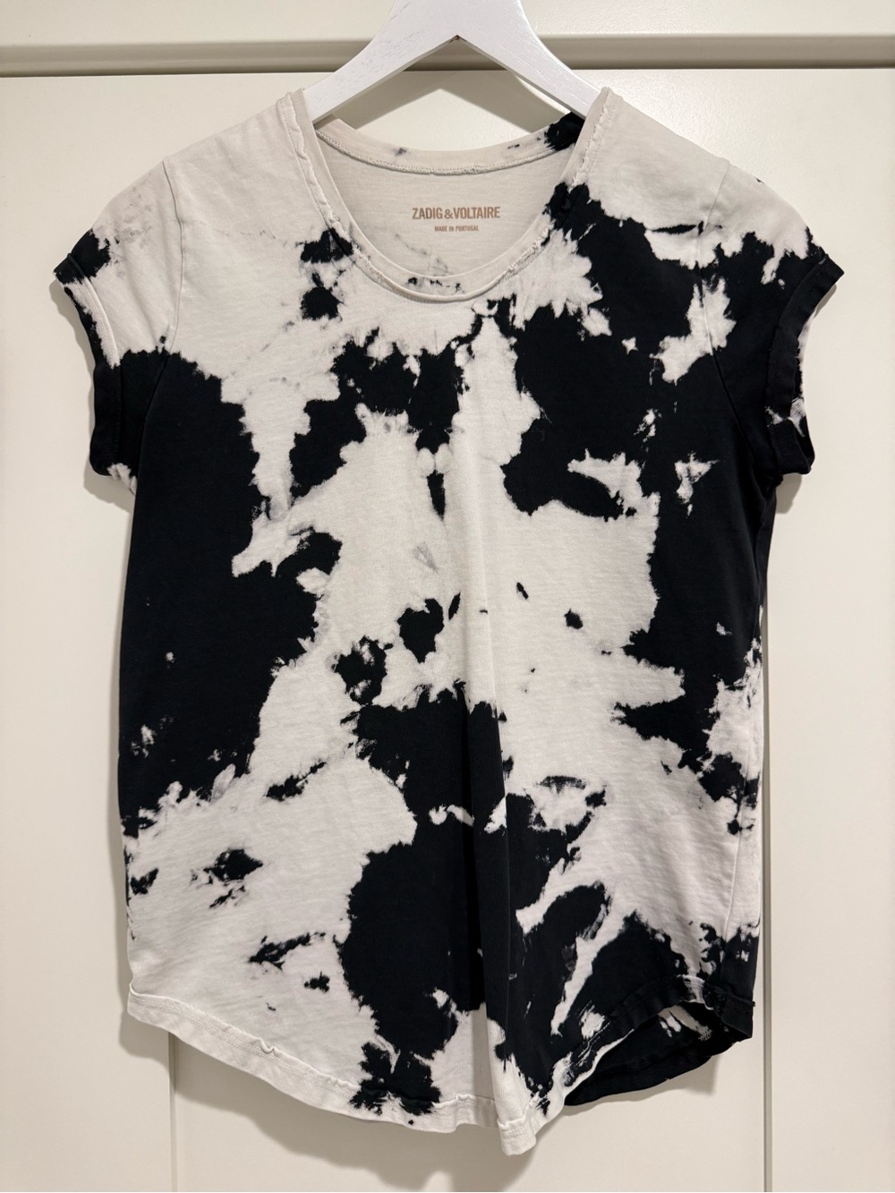 Zadig & Voltaire Seattle Bleach Black and White Tie-Dye Short Sleeve Tee Size XS